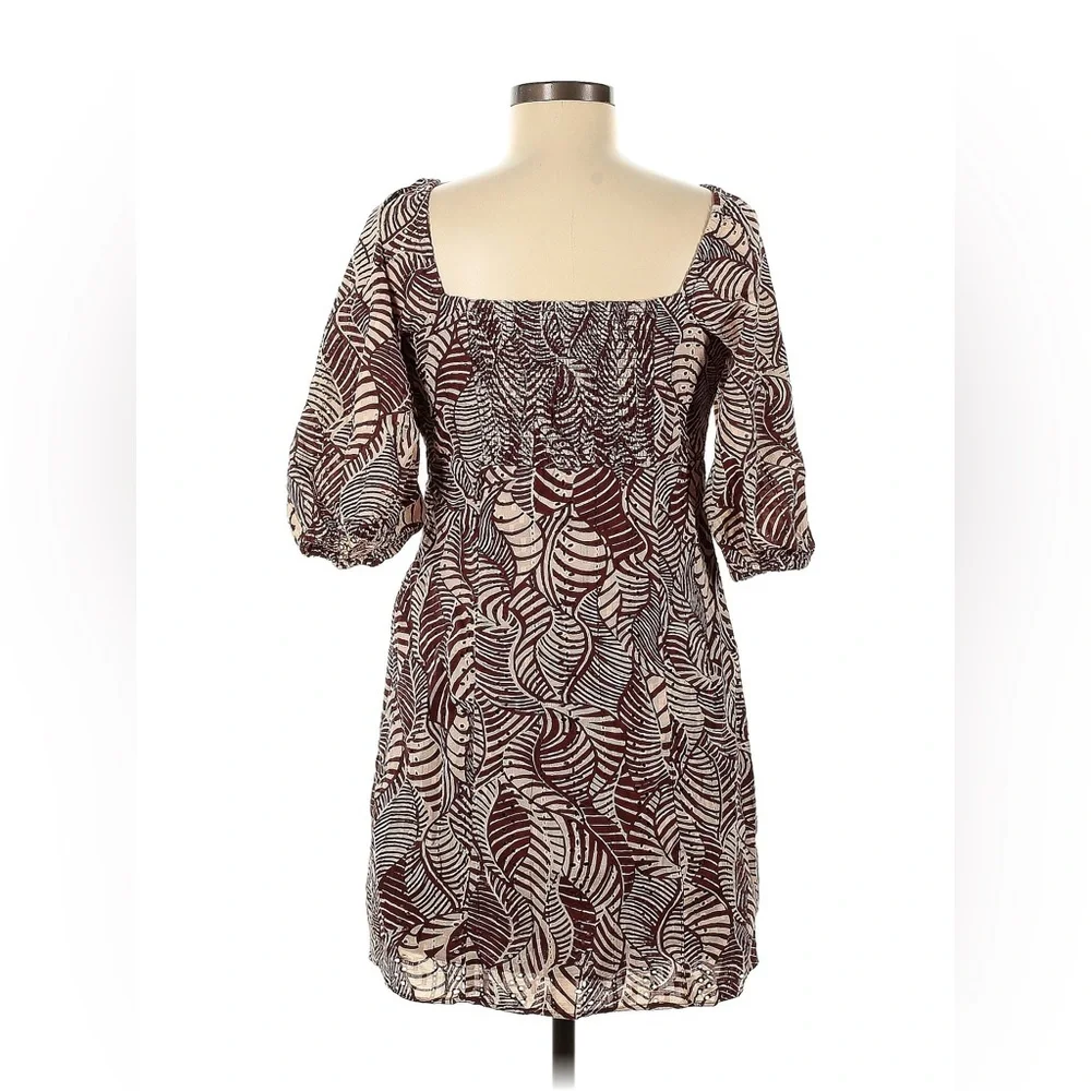 Mango Leaf-Print Mini Dress in Burgundy and Cream - Picture 10 of 11